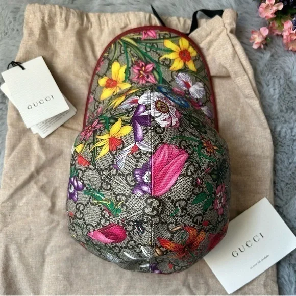 ✨ NWT Gucci Flora GG Supreme Monogram Coated Canvas Baseball Hat - Size M - Picture 15 of 16